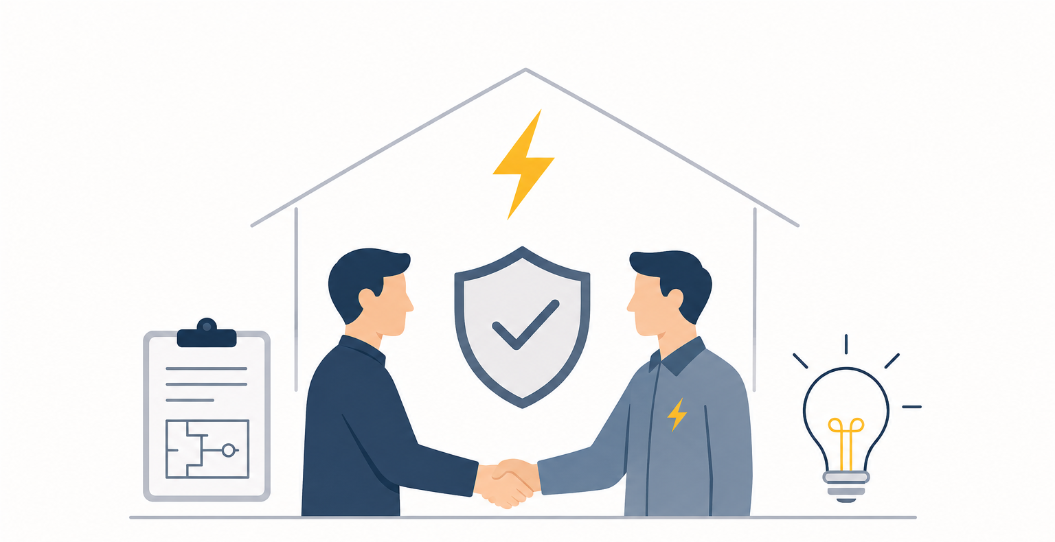 Minimalistische Illustration für Vertrauen, Sicherheit und Elektroplanung